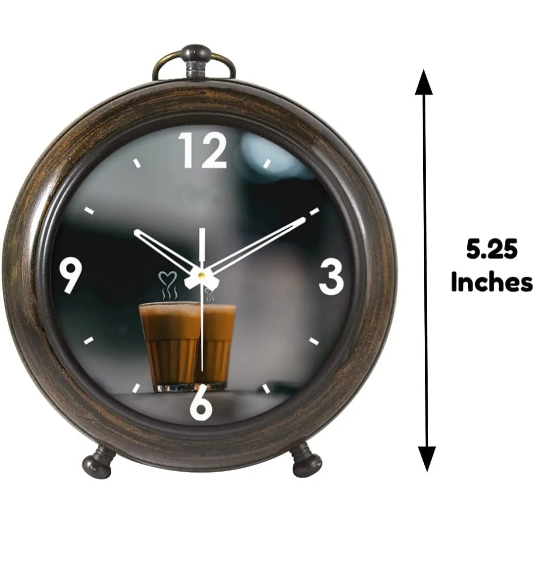 Mark Medival Hub Clock Handicraft Wooden Antique Number 5.25 inch dial 4 inch Brown Colour Table Clock