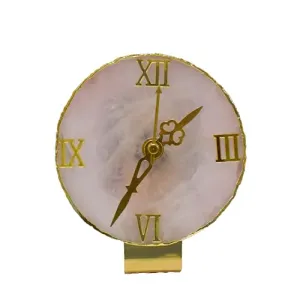 Maureen Natural Rose Quartz Stone Watch | Natural Rose Quartz Stone Watch with Stylish Golden Color Stand -D6