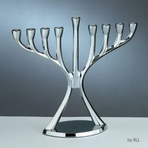 Menorah, Modern, Aluminum, Chrome Finish, 9"x9", Tag