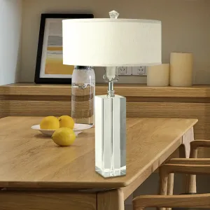 Modern K9 Crystal White Nightstand Lamp for Bedroom - Drum Table Lighting with 1-Bulb