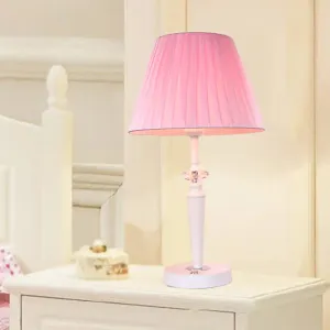 Modern Pink Desk Lamp: Tapered Fabric Shade, Crystal Deco, Touch Switch