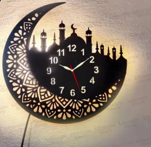 Moon And Mosque Islamic Wooden Wall Clock