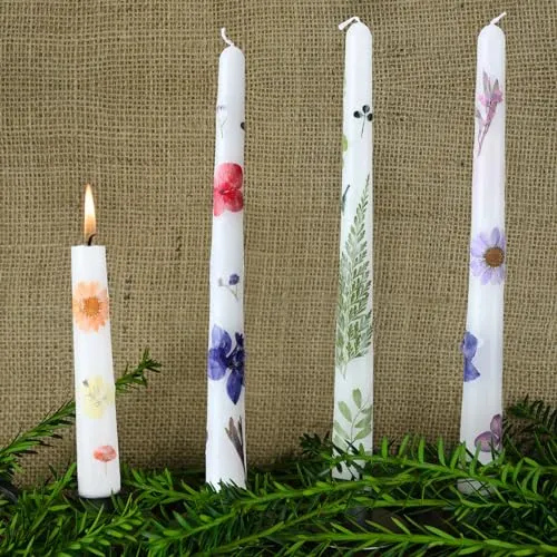 MTLEE 30 Pcs Pressed Flower Candles Making Kit Include 12 White Taper Candles 10 White Tealight Candles 6 Set Dried Pressed Flowers with Tweezers Brush for DIY Candles Birthday Wedding Party Favors