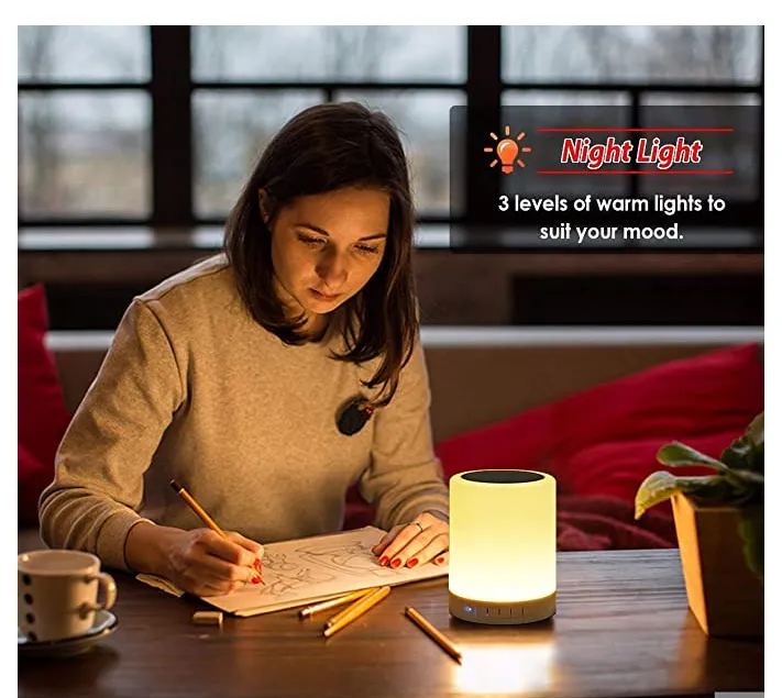 Night Light Bluetooth Speaker, Portable Wireless Bluetooth Speakers, Touch Control, Color LED Speaker, Bedside Table Light, Speakerphone/TF Card/AUX-in Supported (White)