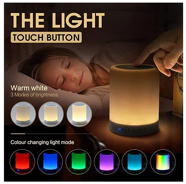 Night Light Bluetooth Speaker, Portable Wireless Bluetooth Speakers, Touch Control, Color LED Speaker, Bedside Table Light, Speakerphone/TF Card/AUX-in Supported (White)