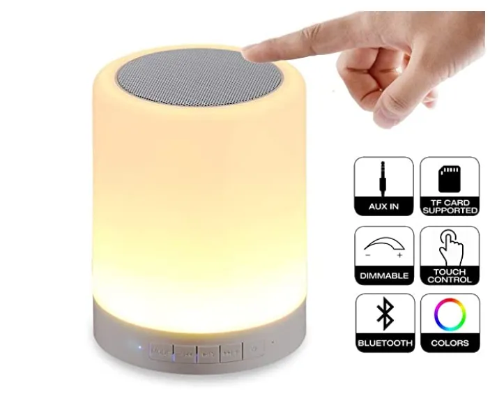 Night Light Bluetooth Speaker, Portable Wireless Bluetooth Speakers, Touch Control, Color LED Speaker, Bedside Table Light, Speakerphone/TF Card/AUX-in Supported (White)