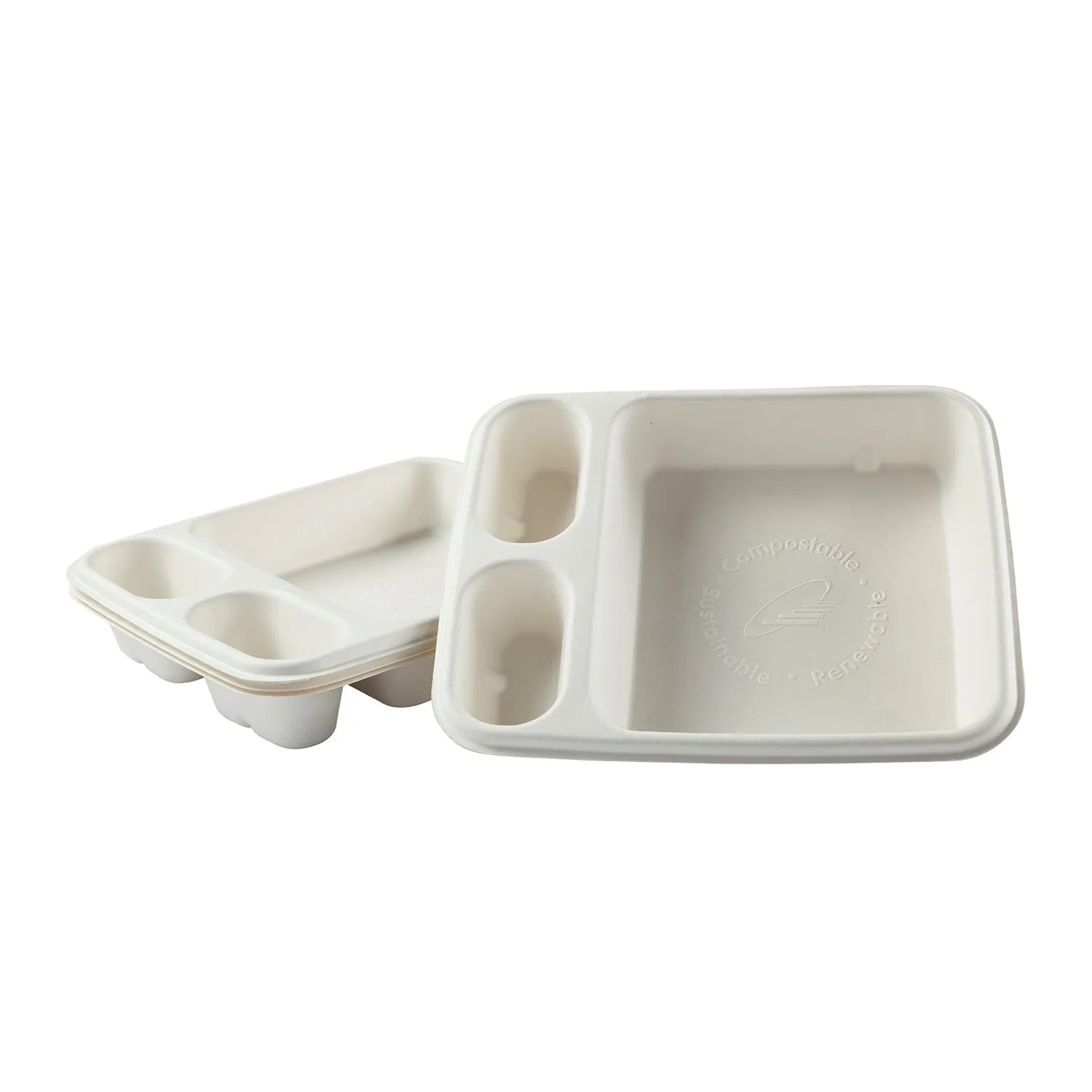 No PFAS added 7" x 9" - 3 Compartment Nacho Trays, Case of 500