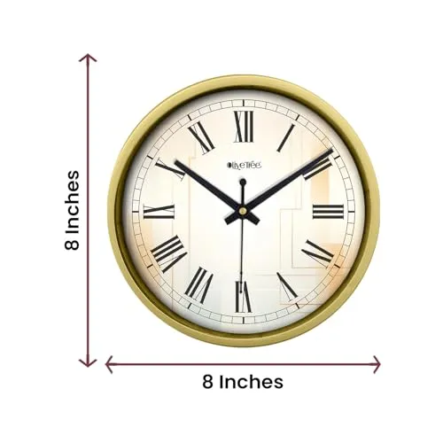 Olive Tree 8-Inch Plastic Analog Wall Clock/Table Clock - Modern Dial Latest Stylish Table Clock (Golden Frame, Quartz Movement)-1033