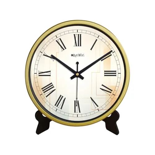 Olive Tree 8-Inch Plastic Analog Wall Clock/Table Clock - Modern Dial Latest Stylish Table Clock (Golden Frame, Quartz Movement)-1033