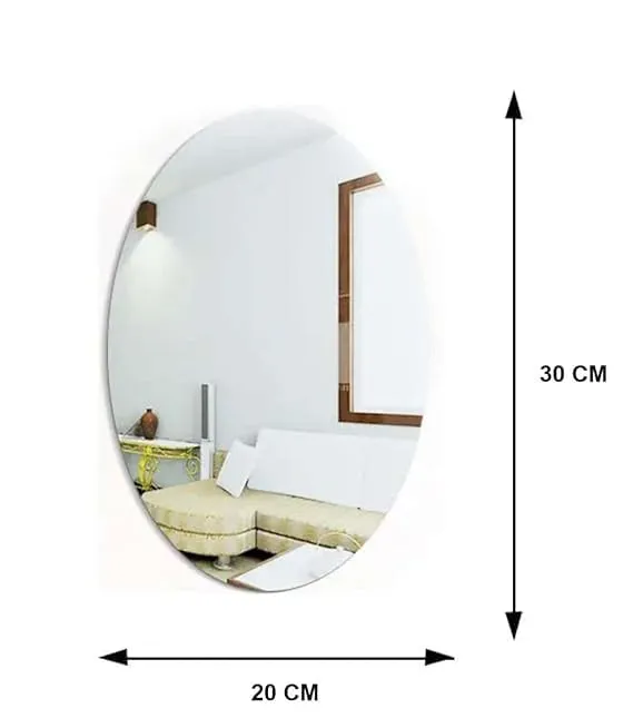 P S ASSOCIATES Oval Shape Adhesive Mirror Sticker for Wall on Tiles Bathroom Bedroom Living Room Basin Mirror Bathroom Wall Mirror Stickers Unbreakable Plastic Wall Mirror