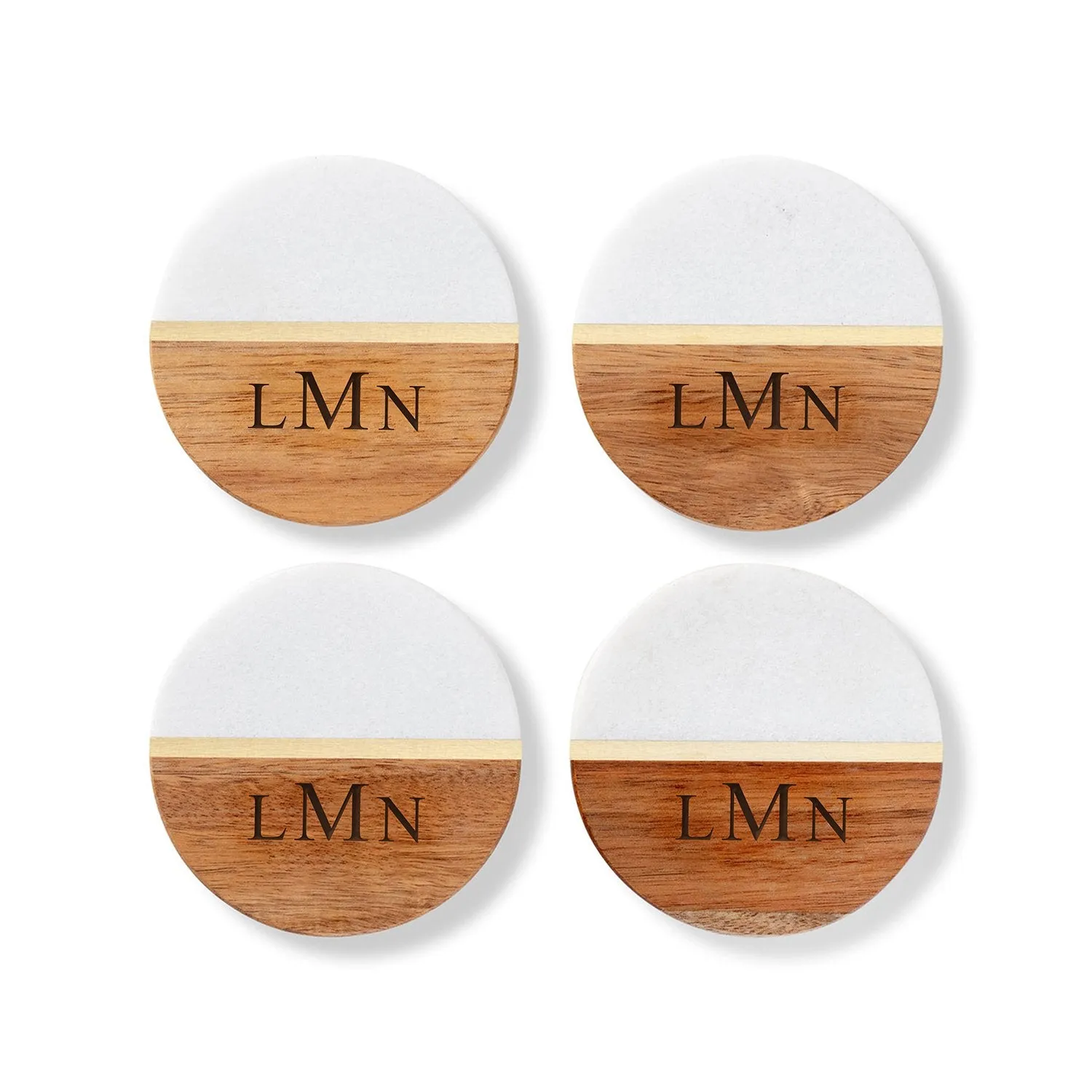 Personalized Marble and Acacia Coasters Set of 4