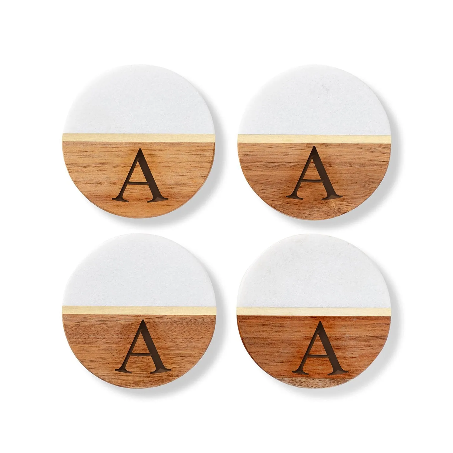 Personalized Marble and Acacia Coasters Set of 4