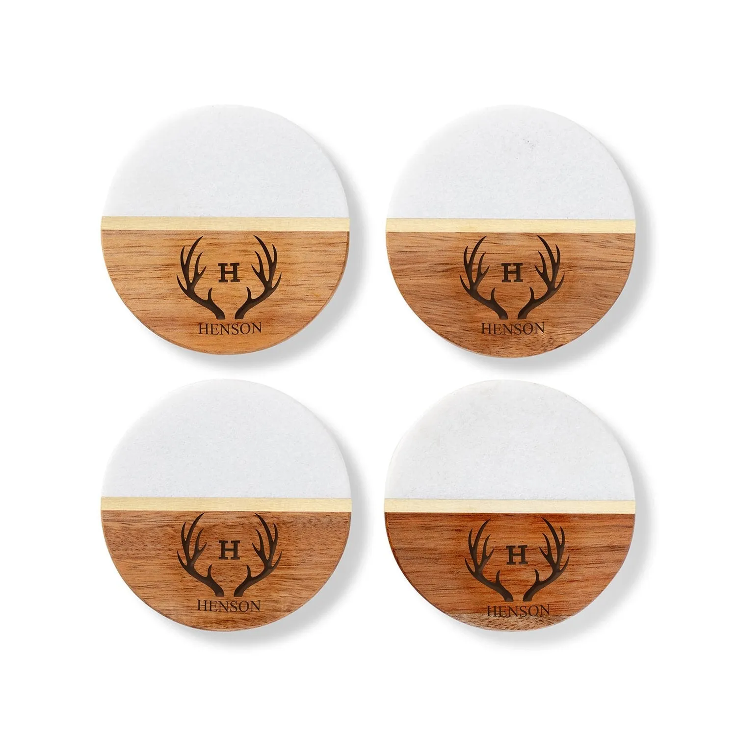 Personalized Marble and Acacia Coasters Set of 4