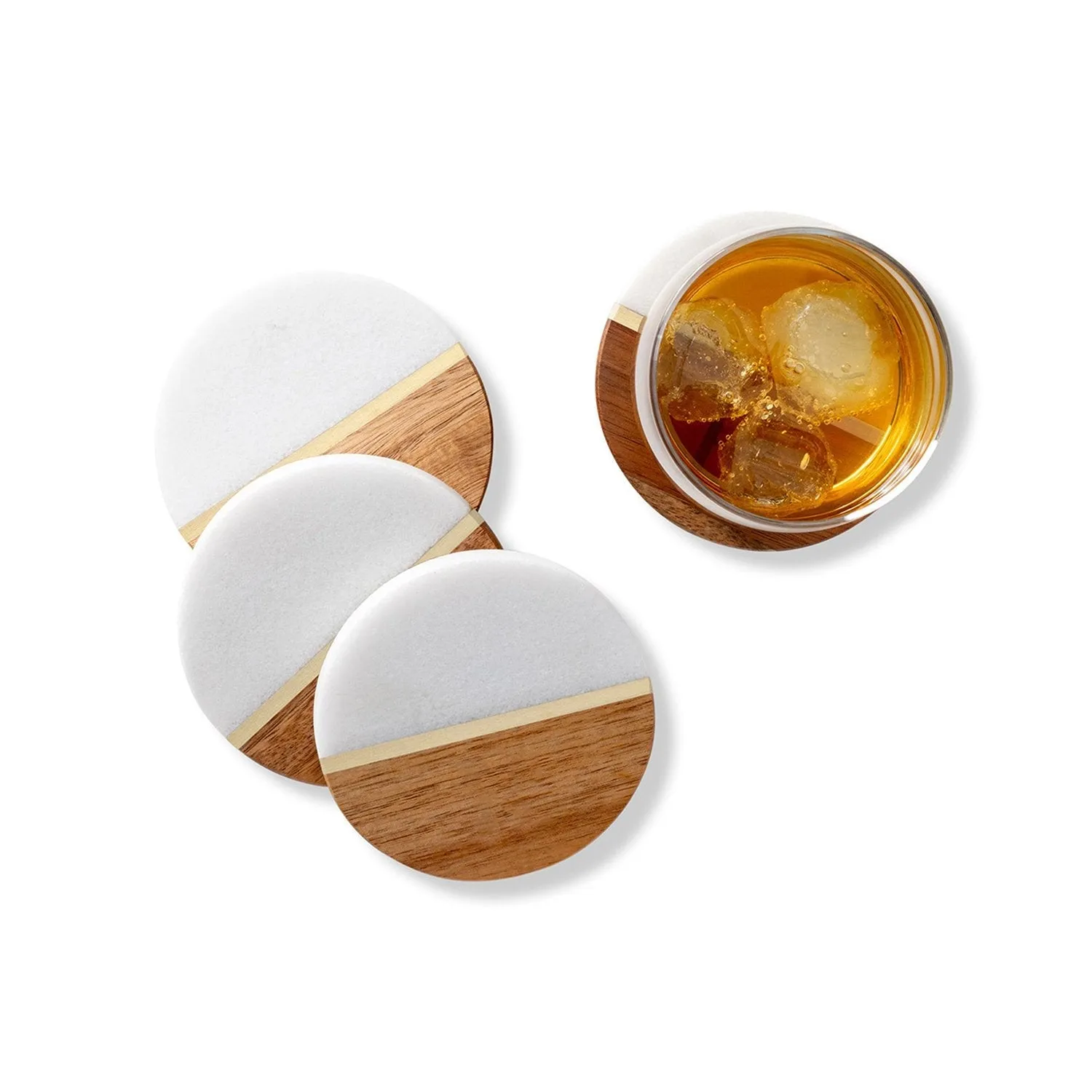 Personalized Marble and Acacia Coasters Set of 4