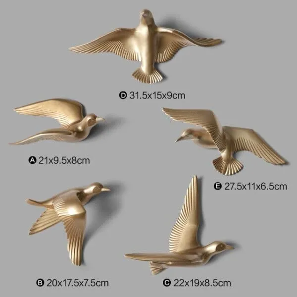 Pinnacle Hand Crafted Gold Finish Decorative Birds | Aluminium Wall Decor & Wall Hangings Birds Items Wall art for Living Room, Dining Room | Flying Birds Set for Decorative Room, Hall, Office - Set of 5