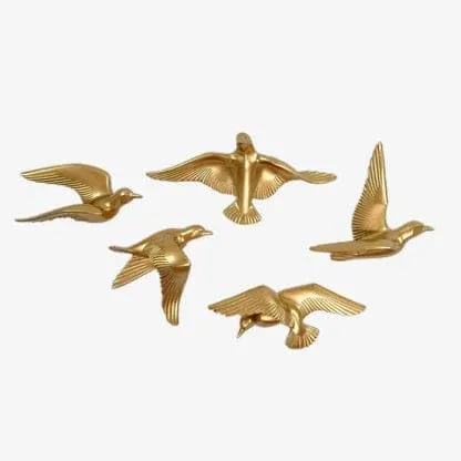 Pinnacle Hand Crafted Gold Finish Decorative Birds | Aluminium Wall Decor & Wall Hangings Birds Items Wall art for Living Room, Dining Room | Flying Birds Set for Decorative Room, Hall, Office - Set of 5