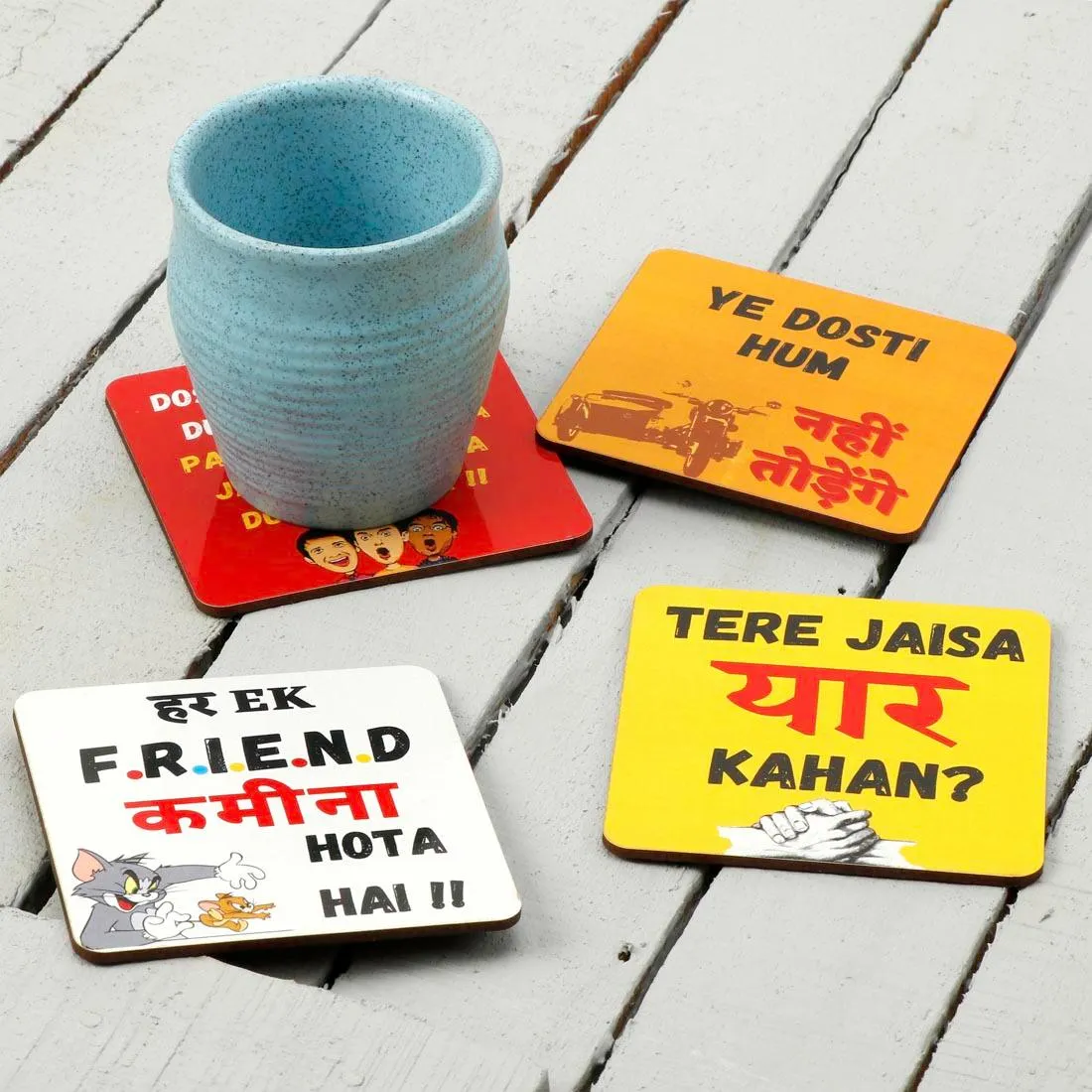 Printed Coasters in MDF Wood for Home and Dining Table  ( set of 4 )