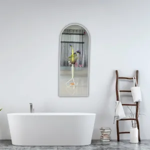 Quality Glass Modern Elegance Semi Circle Wall-Mounted Mirror Metal Framed Wall Mirror Bathroom Mirror Living Room Mirror Home Decor Mirror 24 x 60 Inches White MF 90