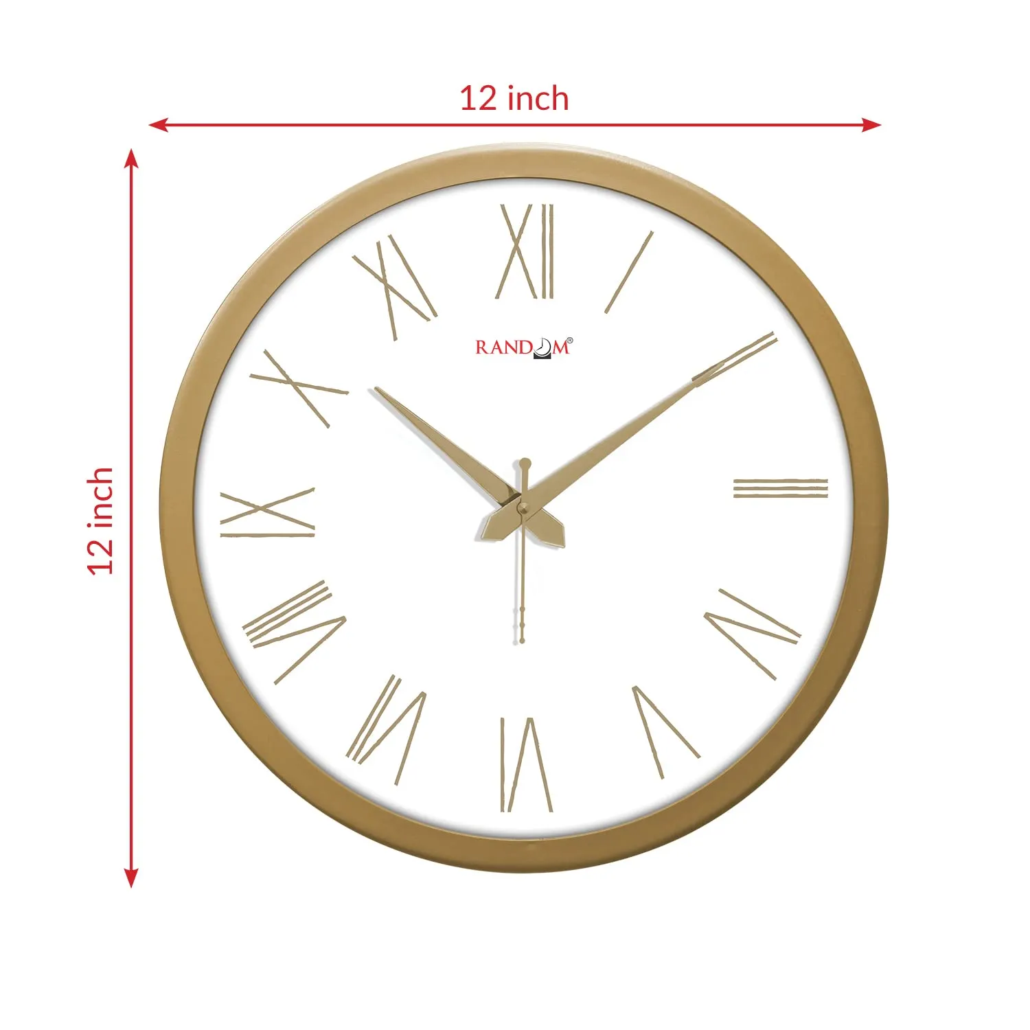 RANDOM 12 Inch Roman Numbers Modern Stylish Tic TOC Wall Clock for Home, Living Room, Bedroom, Lobby, Office, and Kitchen (Golden)