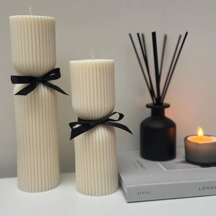 Ribbed Sculptured Pillar Candle