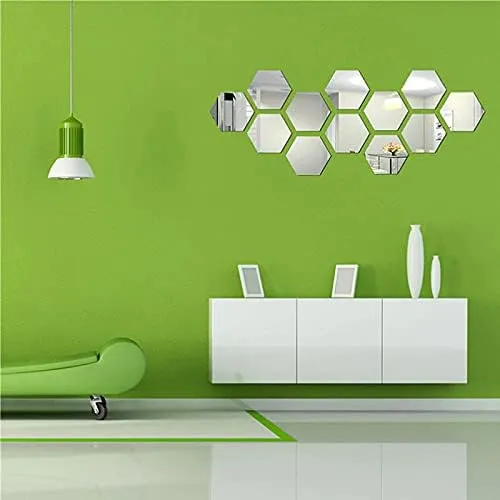 RIVIOX Wall Mirror Sticker Hexagon Mirror Wall Sticker 12 PCs Removable Acrylic Mirror Wall Sticker Decal Honeycomb Mirror for Home Living Room Bedroom Decor