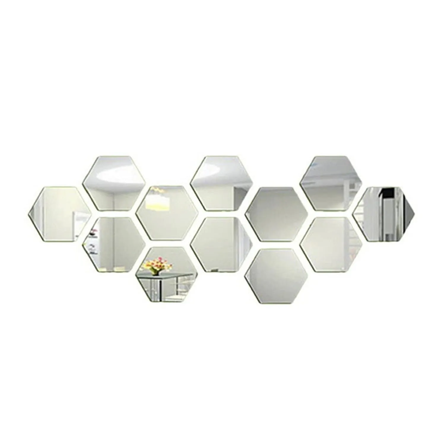 RIVIOX Wall Mirror Sticker Hexagon Mirror Wall Sticker 12 PCs Removable Acrylic Mirror Wall Sticker Decal Honeycomb Mirror for Home Living Room Bedroom Decor