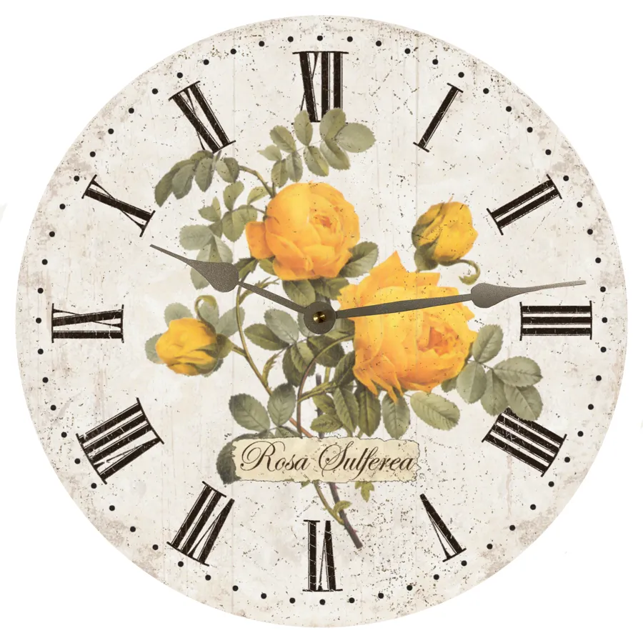 Romantic Yellow Rose Clock – Elegant Floral Wall Décor