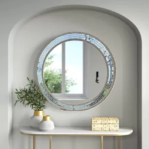 Round Wall Mirror with Beaded Frame, 18inch Diameter