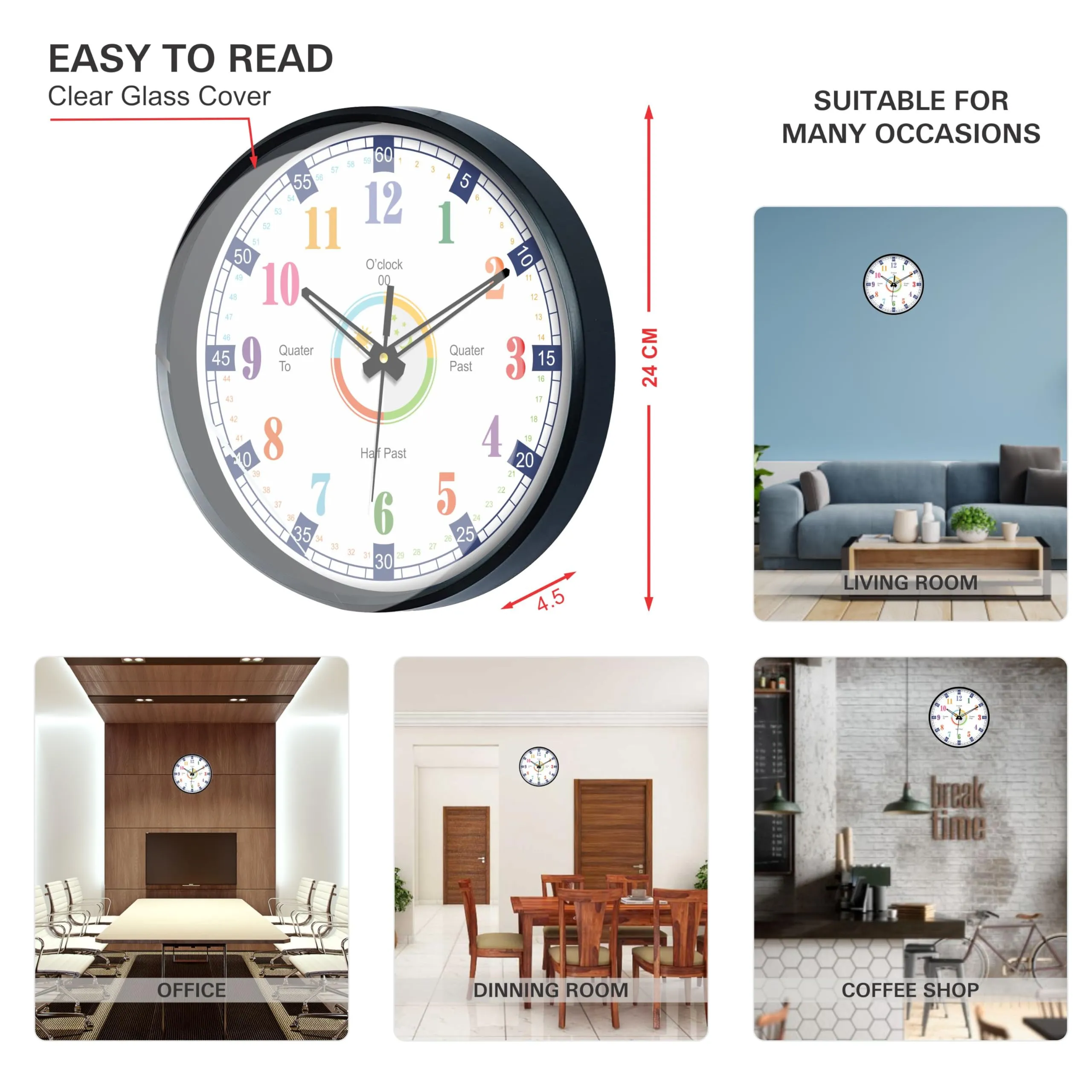 SANDROSE 10-inch Classic & Stylish Wall Clock with Modern Touches, Perfect for Home Living Room Bedroom Hall Office 1040