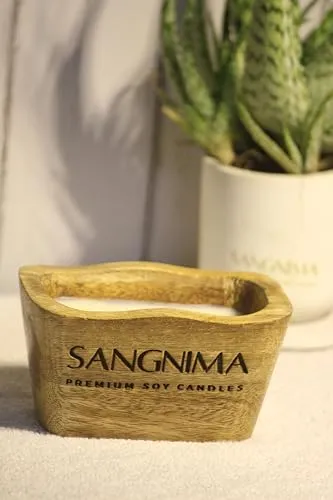 SANGNIMA Wooden Bowl Candle, 100% Soy Wax, Hand Poured, Fragrance Infused | Luxury Home Decor Candle Wooden Candle | Non Toxic | Room freshener Candle