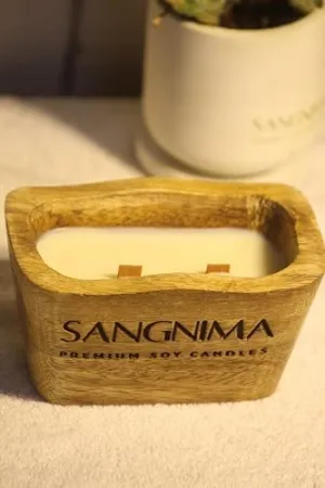 SANGNIMA Wooden Bowl Candle, 100% Soy Wax, Hand Poured, Fragrance Infused | Luxury Home Decor Candle Wooden Candle | Non Toxic | Room freshener Candle