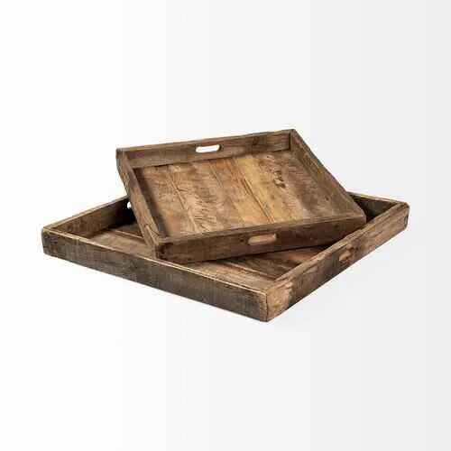 Set of 2 Natural Finish Wood Nesting Trays