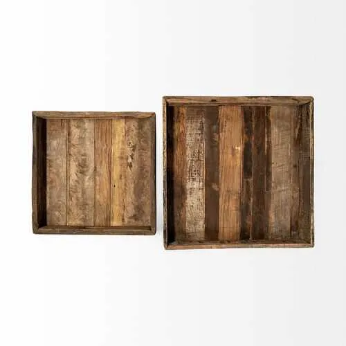 Set of 2 Natural Finish Wood Nesting Trays