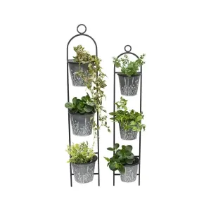 Set/2 Nested 3-Pot Galv w/Wildflower Wall Planters 24x24x127.5/22x21x111cm