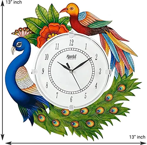 Shashank Analog Designer Wooden Elegent Peacock Round Wall Clock For Office And Living Room (Big Size) Multicolor - 33.02 Cm, 0.03 Cm