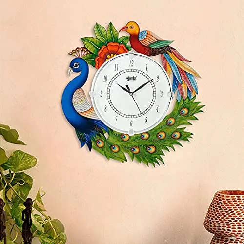 Shashank Analog Designer Wooden Elegent Peacock Round Wall Clock For Office And Living Room (Big Size) Multicolor - 33.02 Cm, 0.03 Cm