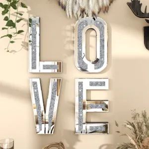 SHYFOY Mirrored Love Letters Living Room Wall Decor - 20in Big Size Crushed Diamond Mirror Set Sparkly Silver Home Decor, Love Sign Crystal Wall Art Decoration for Wedding Centerpiece, Party, Gift