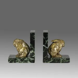 Silvered French Bronze Rabbit Bookends