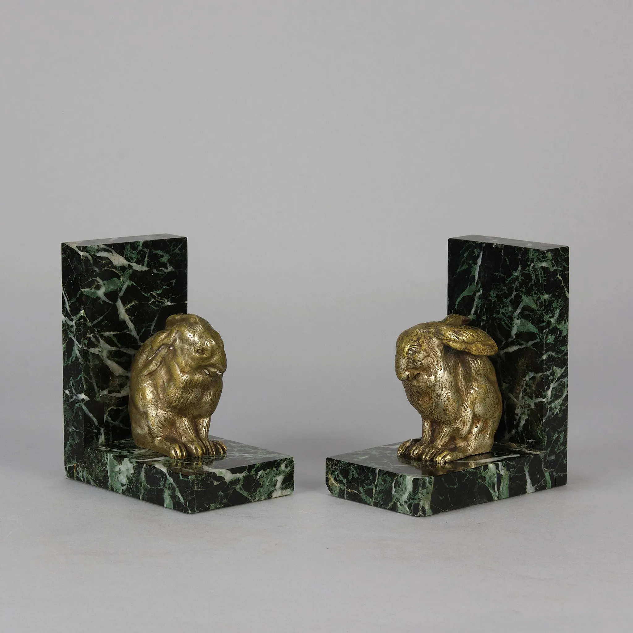 Silvered French Bronze Rabbit Bookends