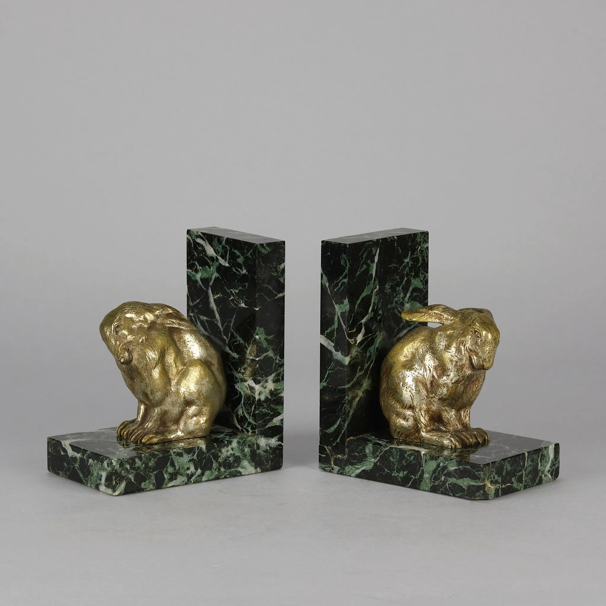 Silvered French Bronze Rabbit Bookends