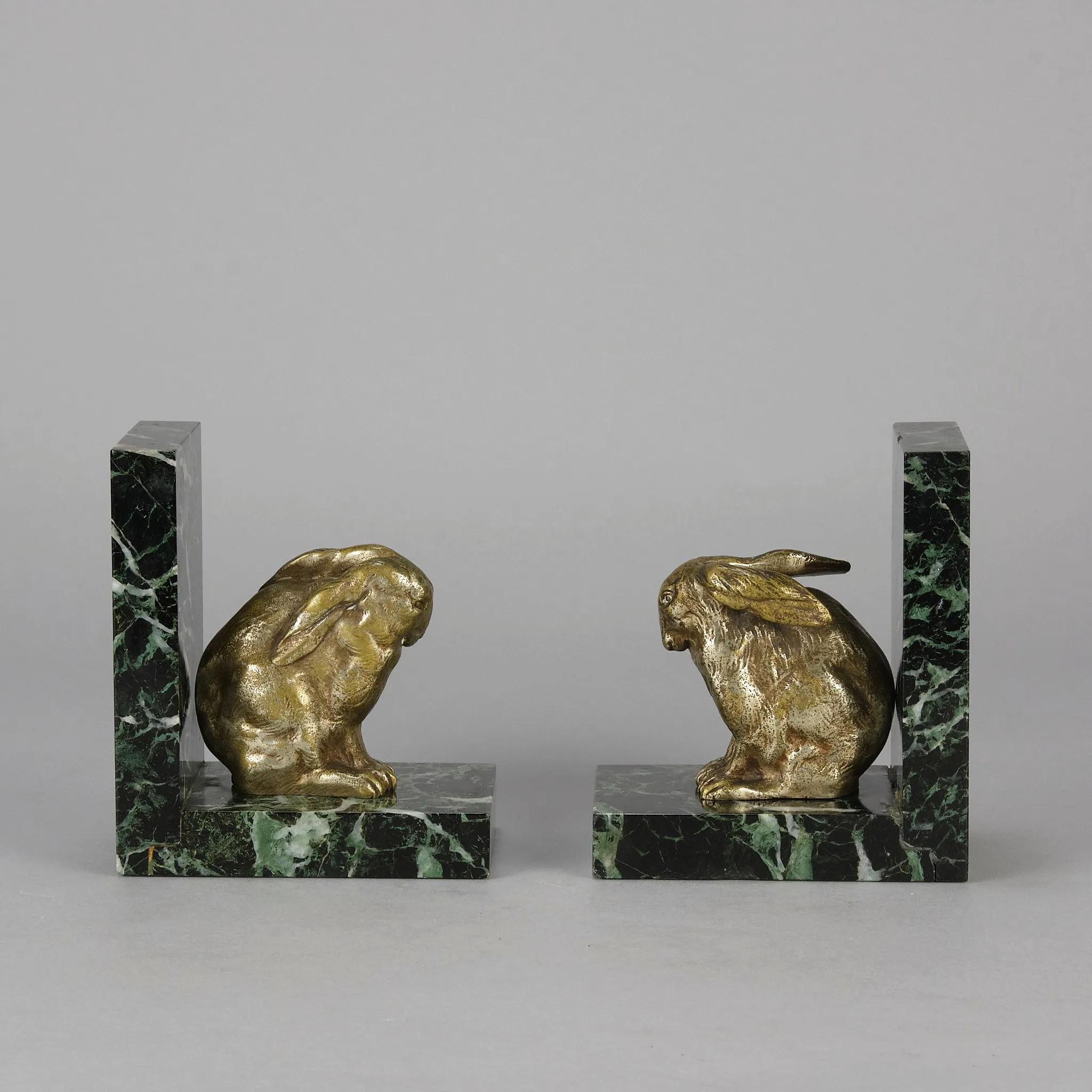 Silvered French Bronze Rabbit Bookends