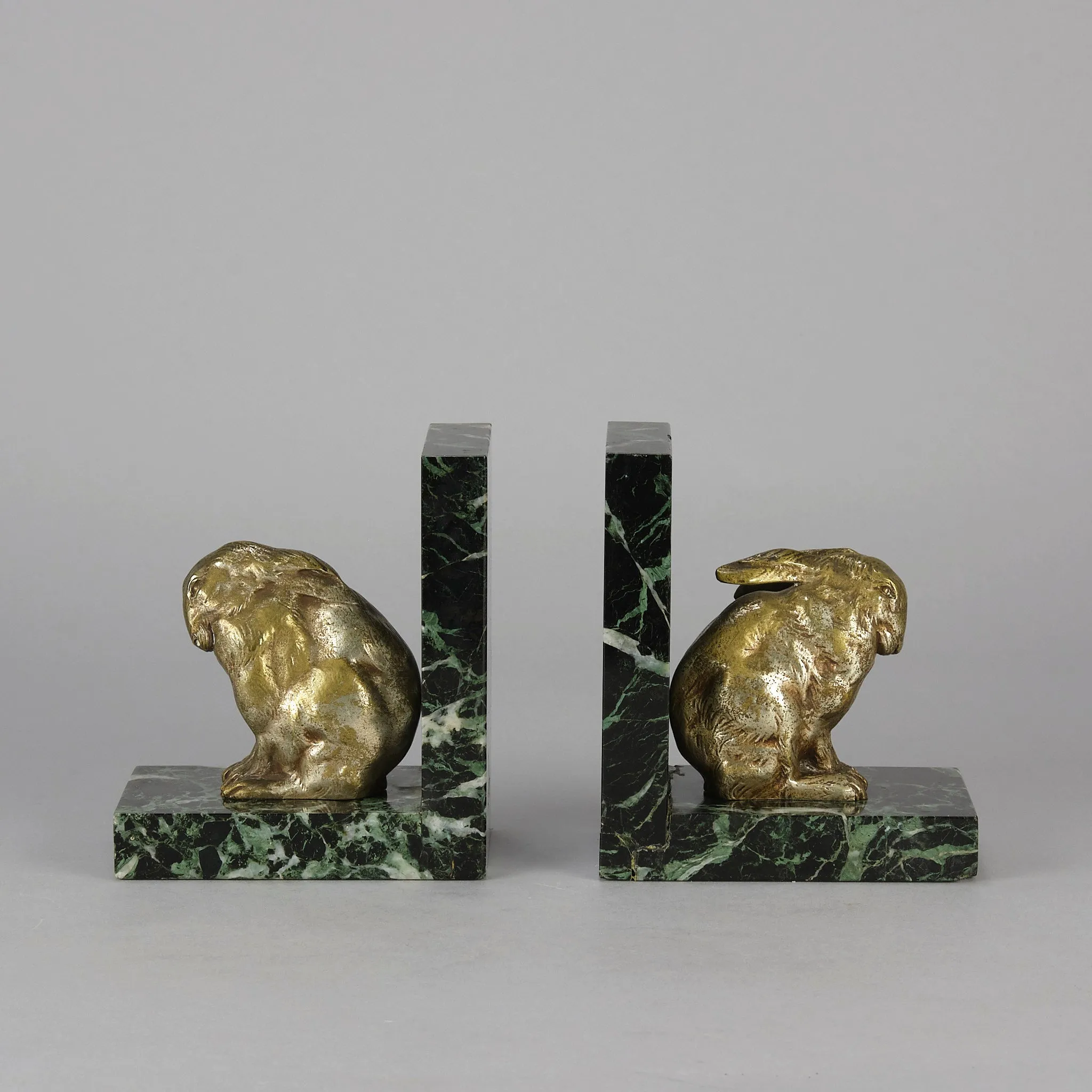 Silvered French Bronze Rabbit Bookends