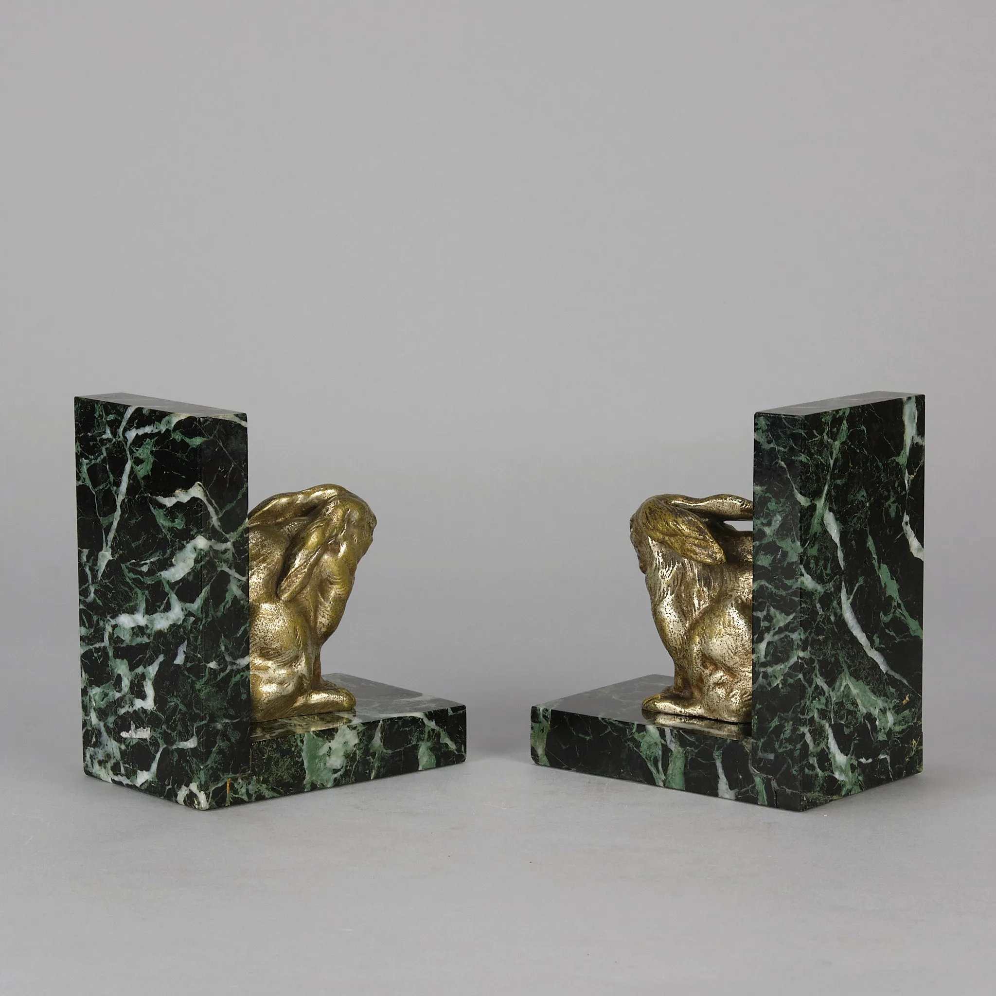 Silvered French Bronze Rabbit Bookends