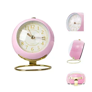 Small Table Clocks, Classic Non-Ticking Tabletop Alarm Clock Battery Operated Desk Decor Clock with Night Light for Bedroom Living Room Kitchen Indoor Decor (Pink)