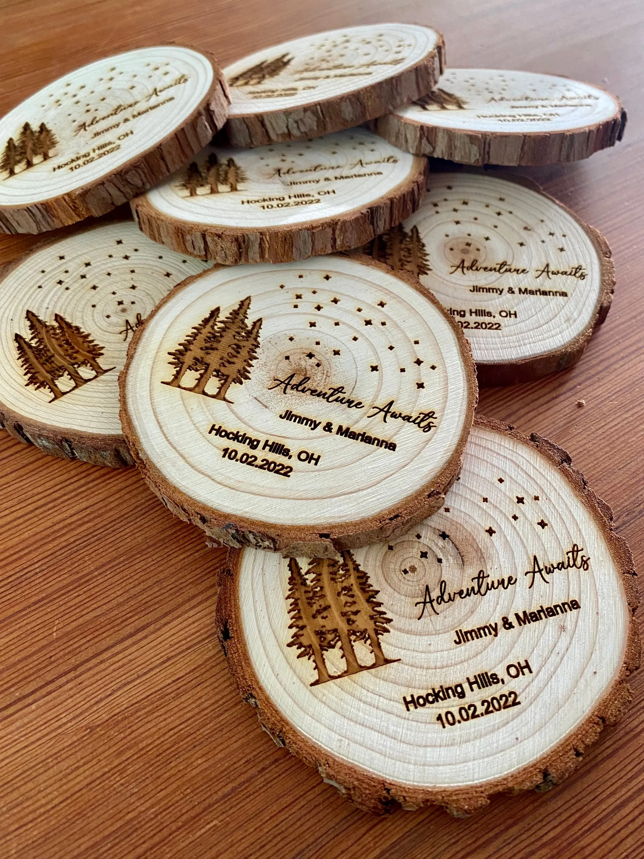 Star & Tree Wood Slice Wedding Favors