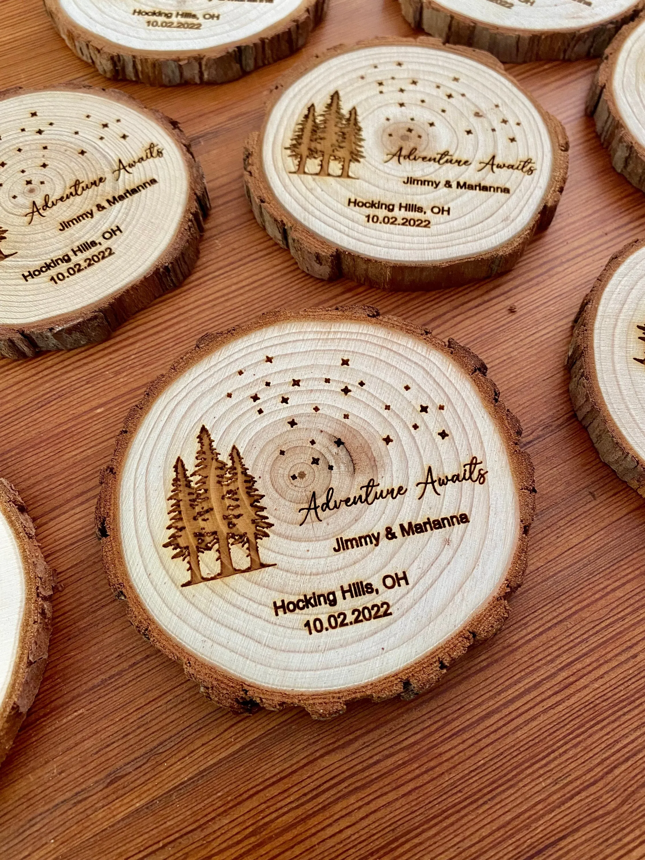 Star & Tree Wood Slice Wedding Favors