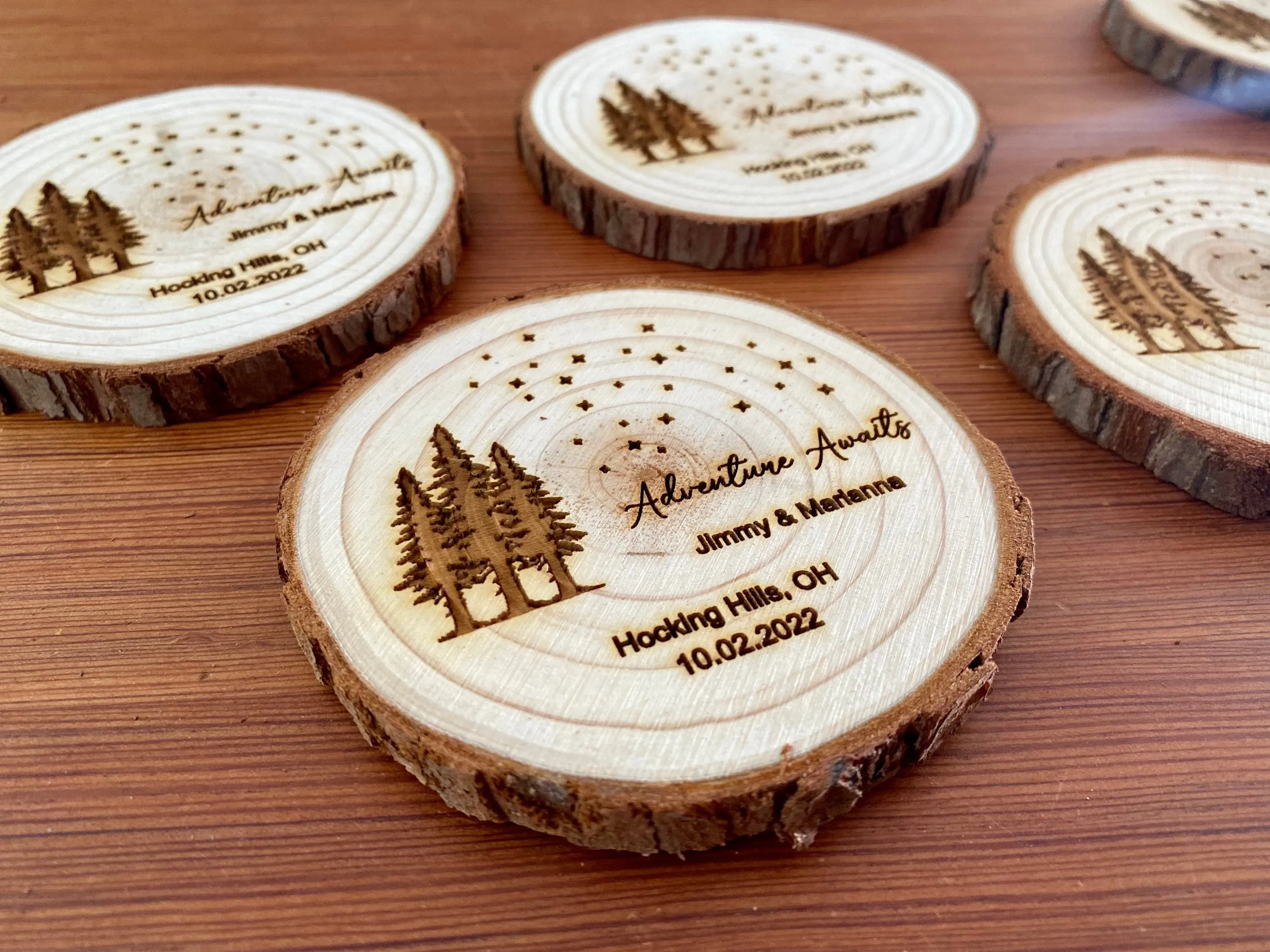 Star & Tree Wood Slice Wedding Favors