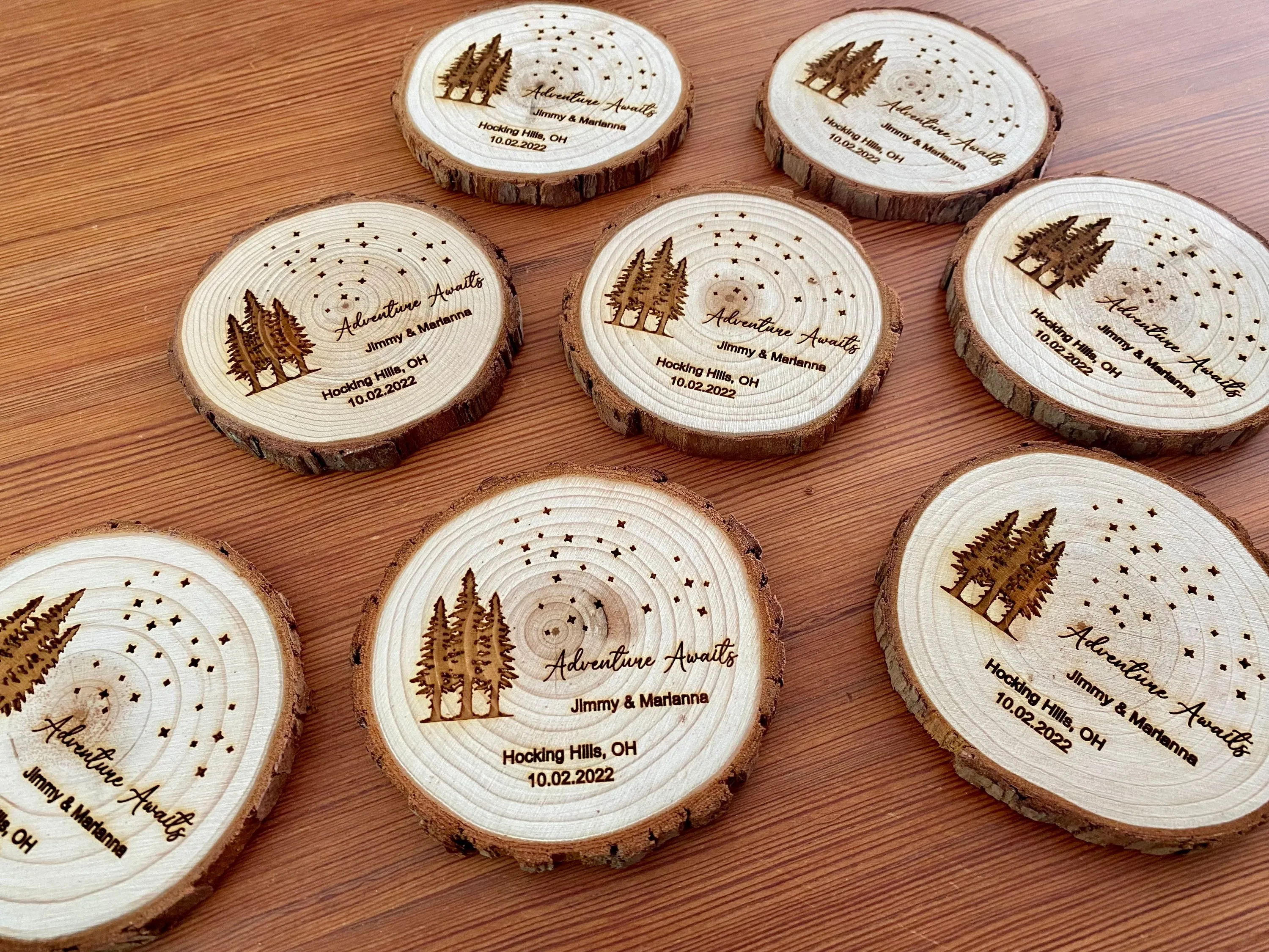 Star & Tree Wood Slice Wedding Favors