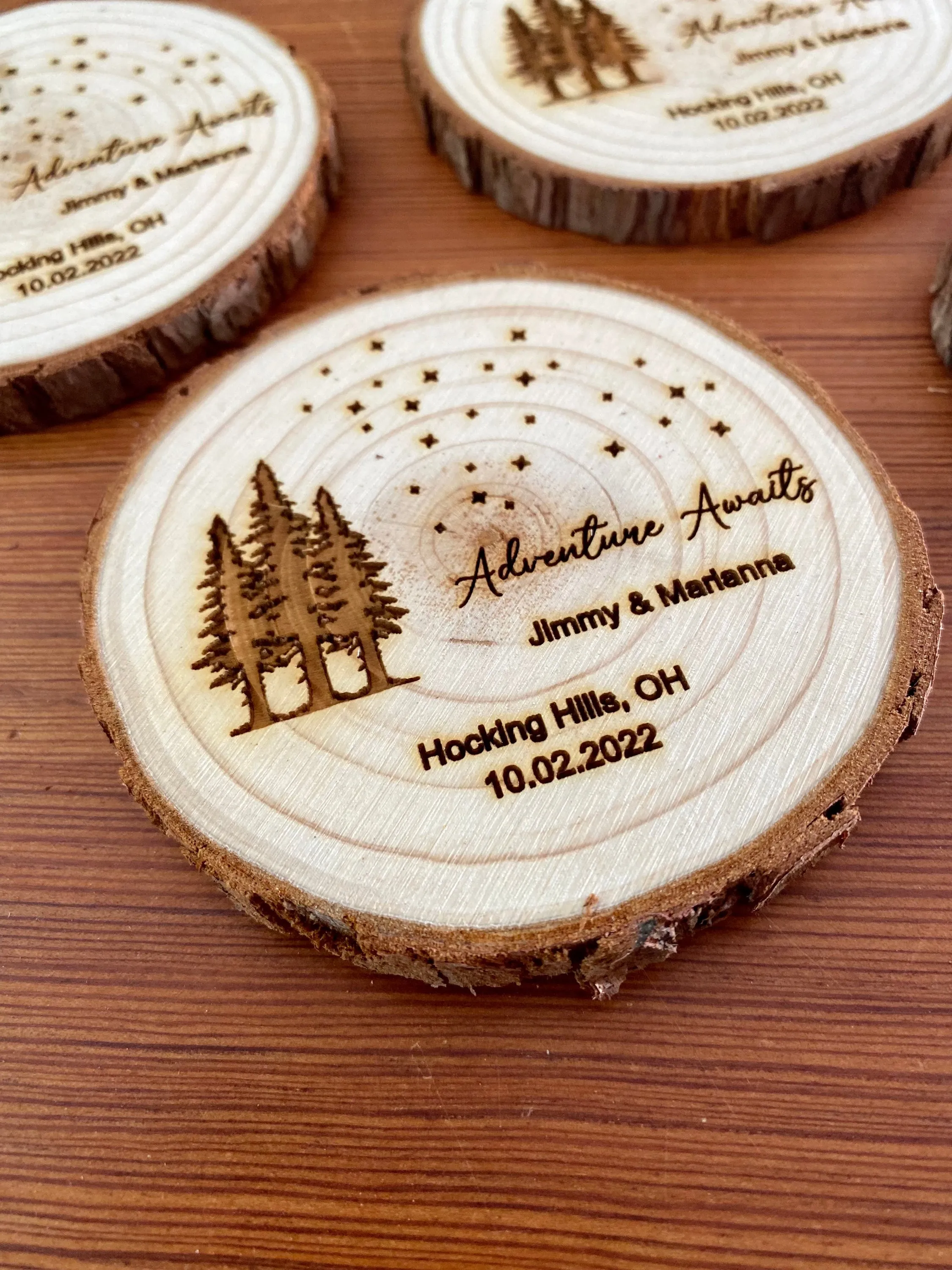 Star & Tree Wood Slice Wedding Favors