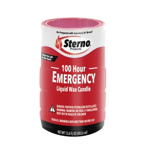 Sterno 100hr Emergency Soft Light® Liquid Wax Candle 4/case 13.6 oz